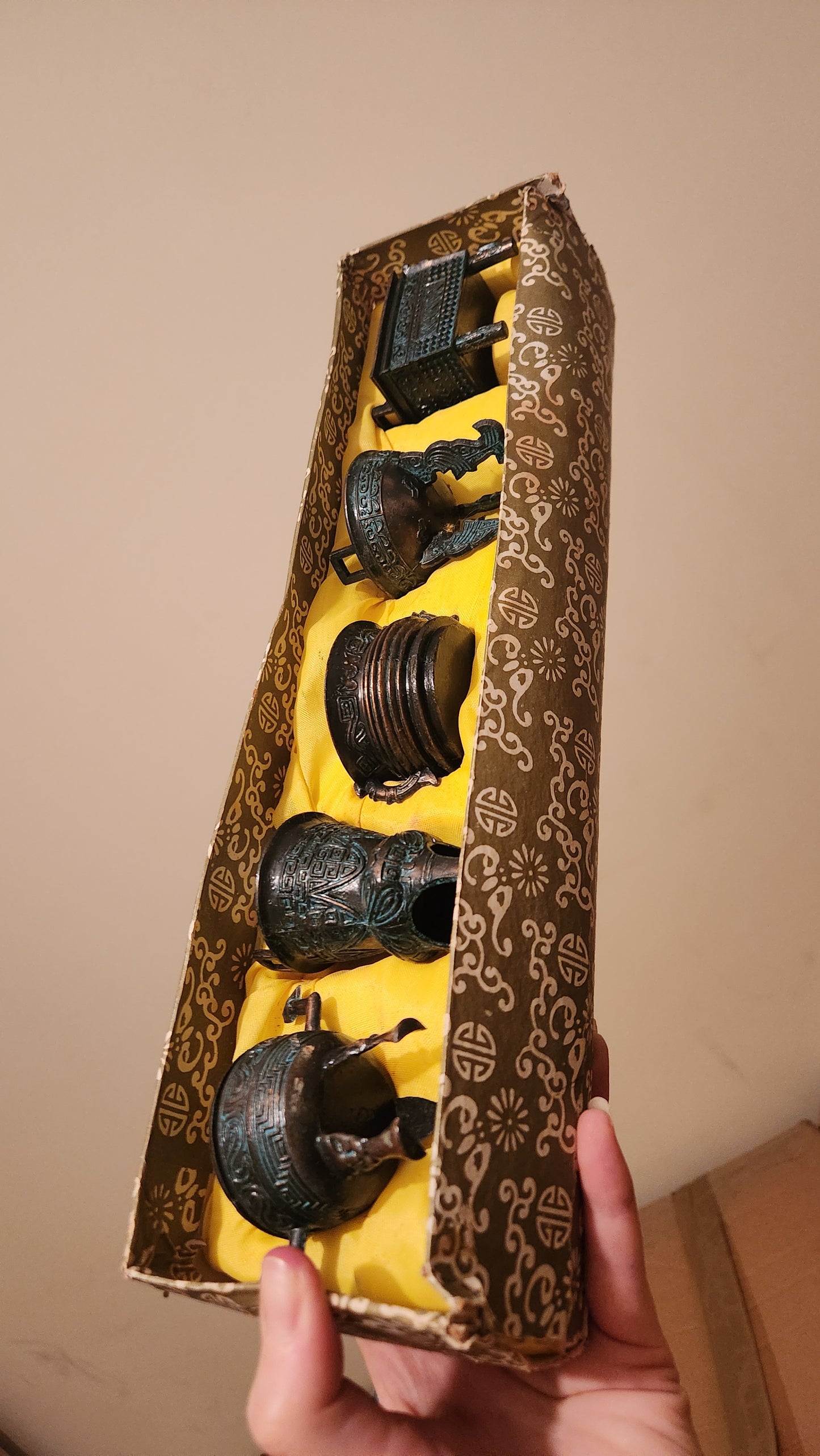 Vintage miniature Chinese bronze ritual vessels