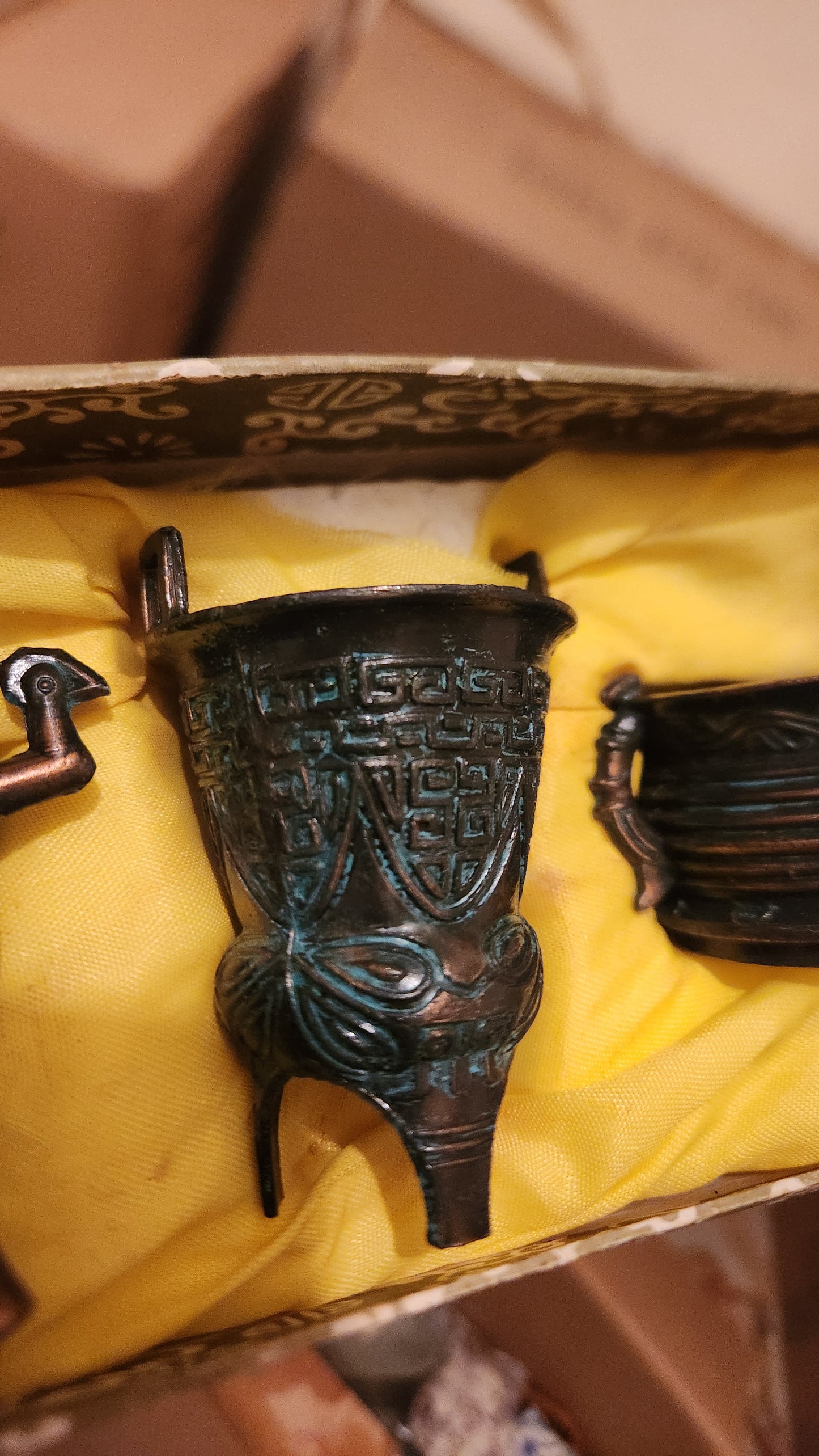 Vintage miniature Chinese bronze ritual vessels