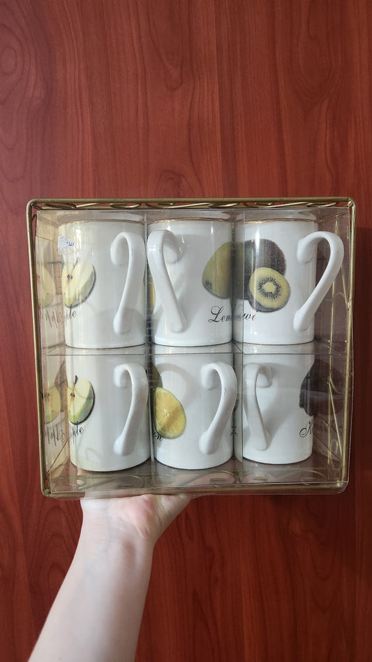 set of 6 fruit themed "art collant" mugs