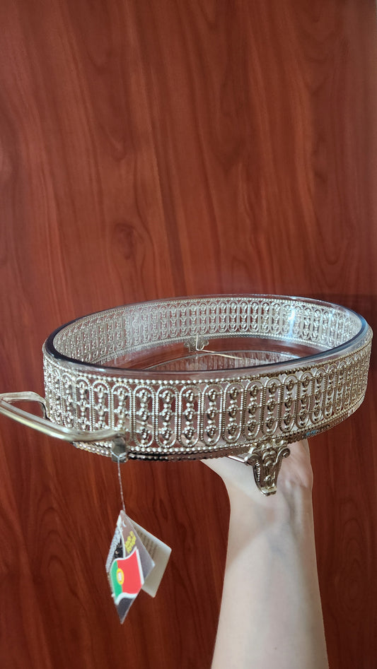 Marinex glass bowl with a decorative puja tray