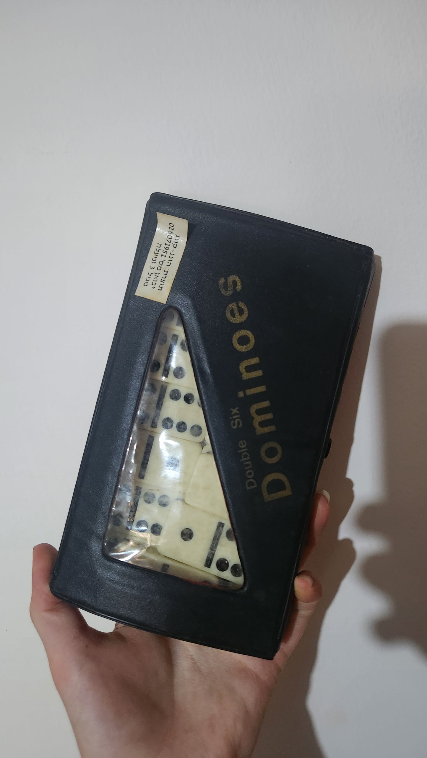Double Six dominoes set in a black carry case