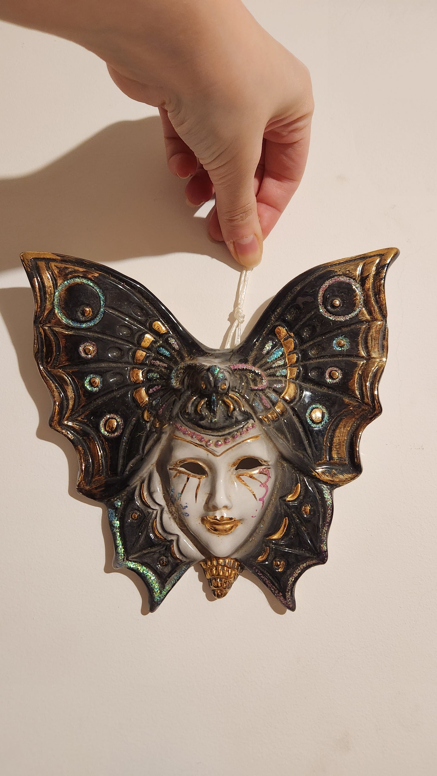 Italian hand-painted ceramic Venetian butterfly wall mask