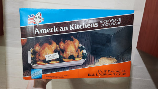 American Kitchens Microwave Roasting Pan with Rack & High-Dome Lid