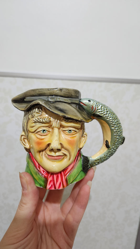 Character Toby Jug - Fisherman with Fish Handle, Hand Painted Ceramic