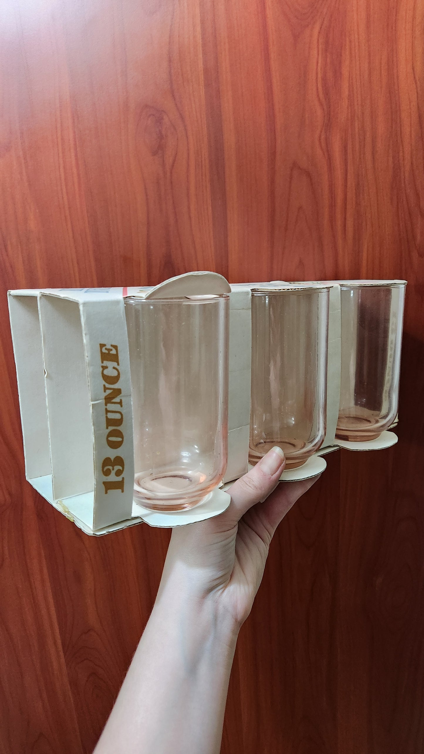 Set of 6 Pink Glass Tumblers - 13oz (384.4 ml) - Retro Kitchenware