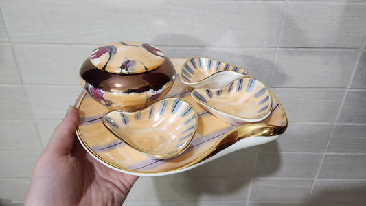 Vintage 1960s Sighișoara glazed ceramic lusterware serving set