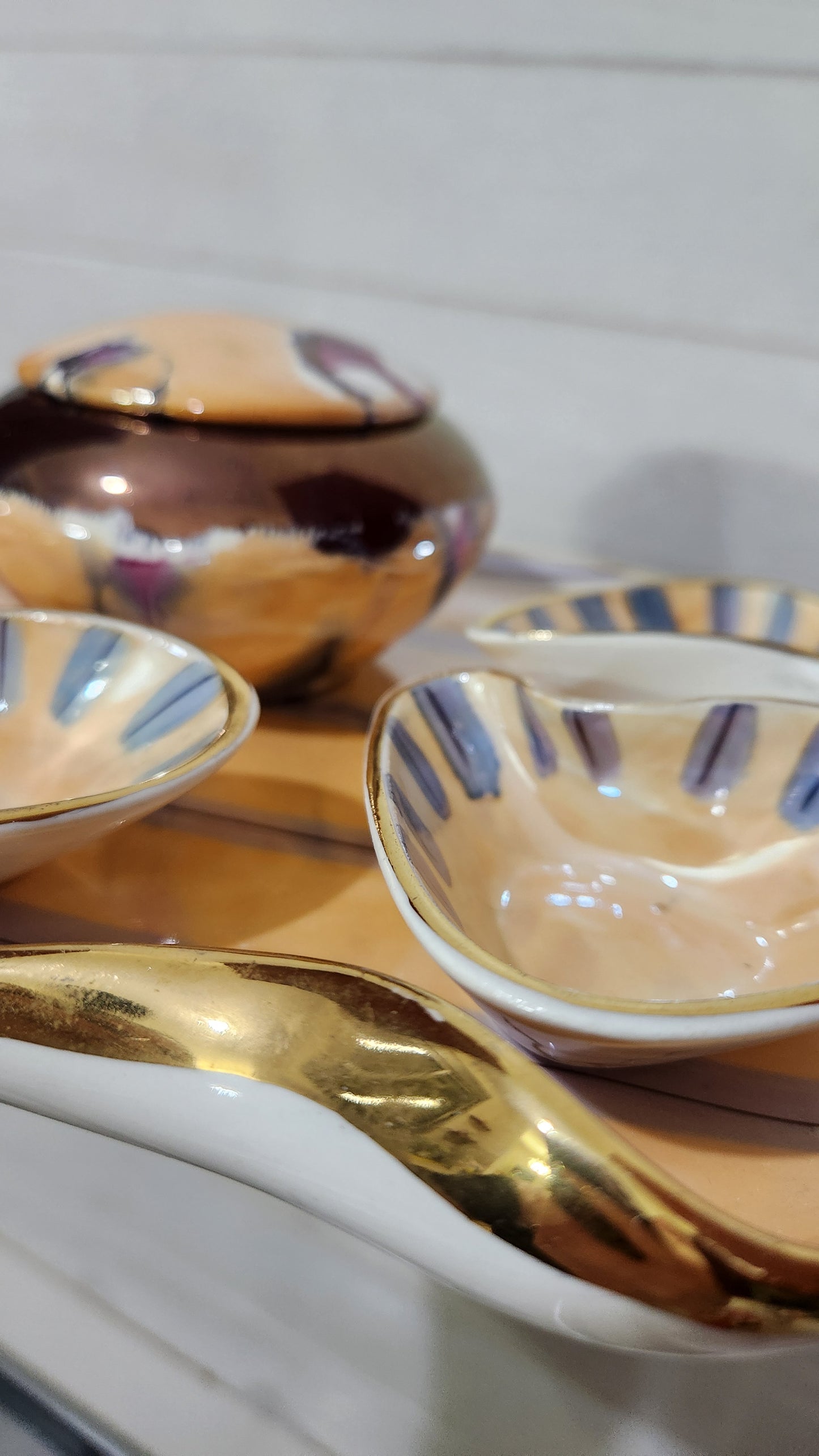 Vintage 1960s Sighișoara glazed ceramic lusterware serving set