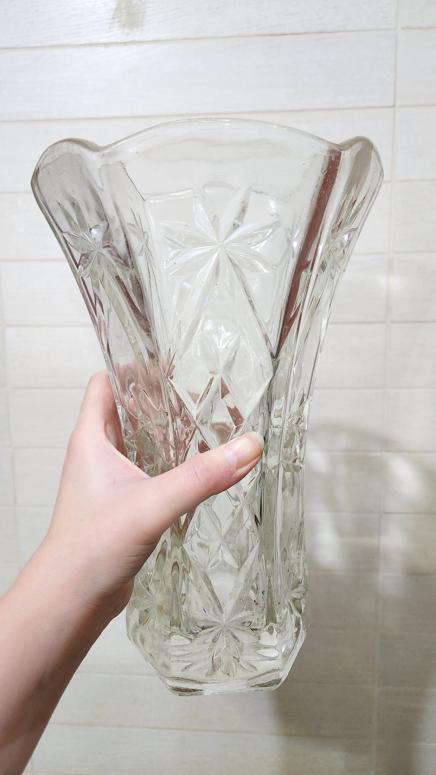 Vintage Anchor Hocking Star of David Prescut Glass Vase