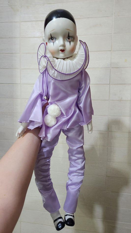 Vintage 70s Pierrot porcelain clown doll