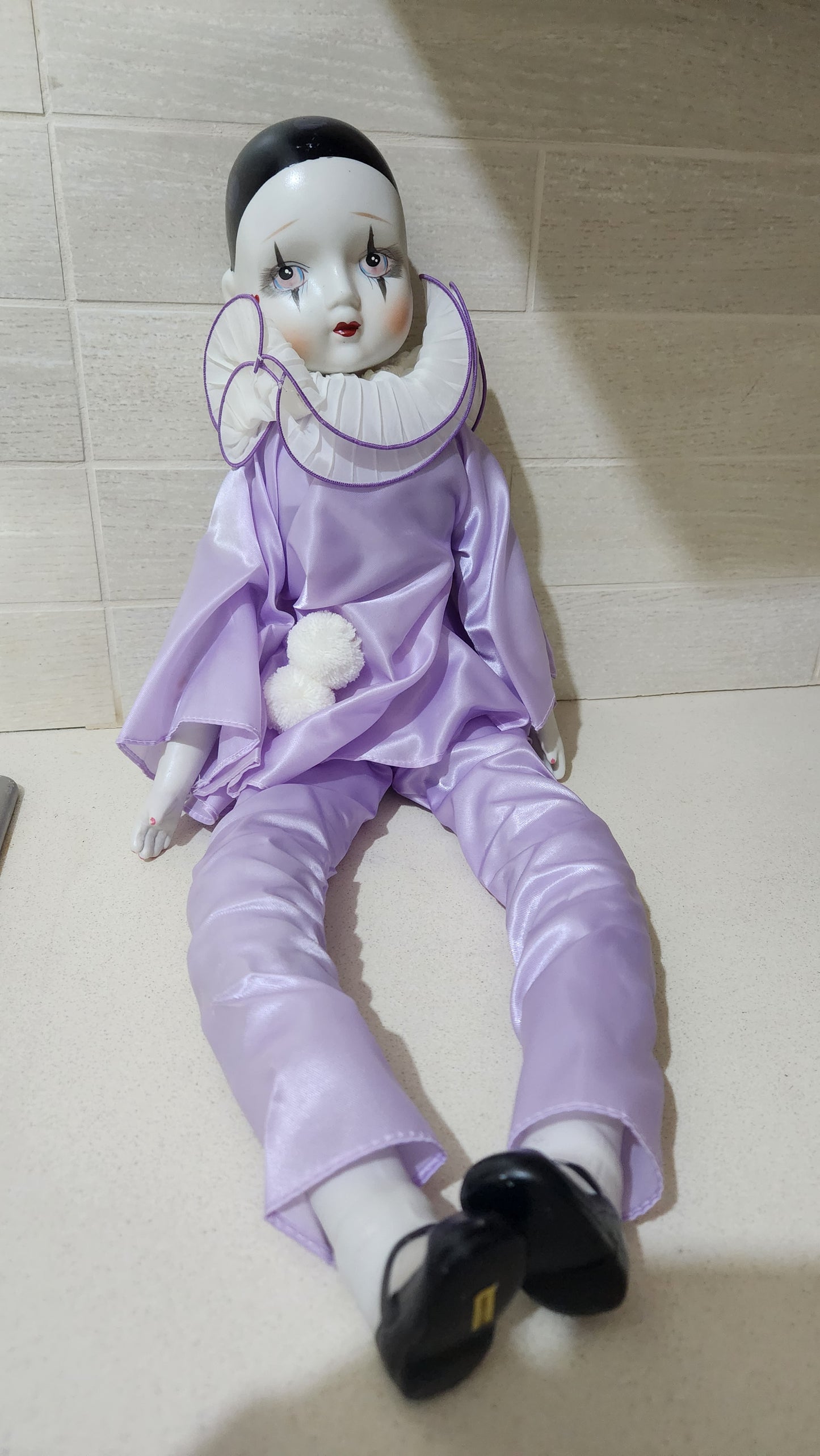 Vintage 70s Pierrot porcelain clown doll