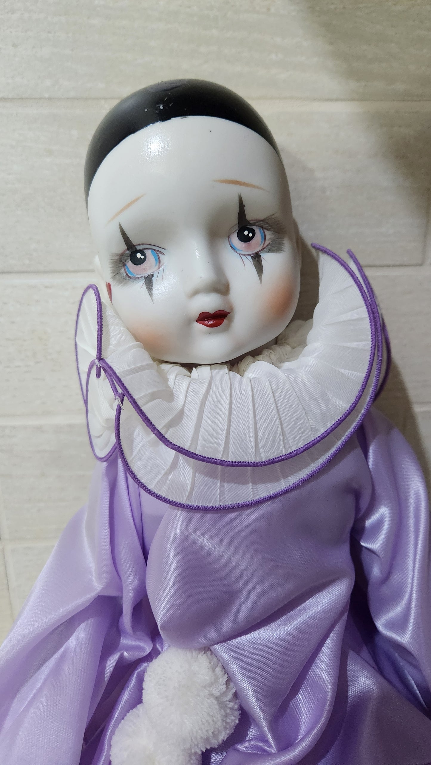 Vintage 70s Pierrot porcelain clown doll