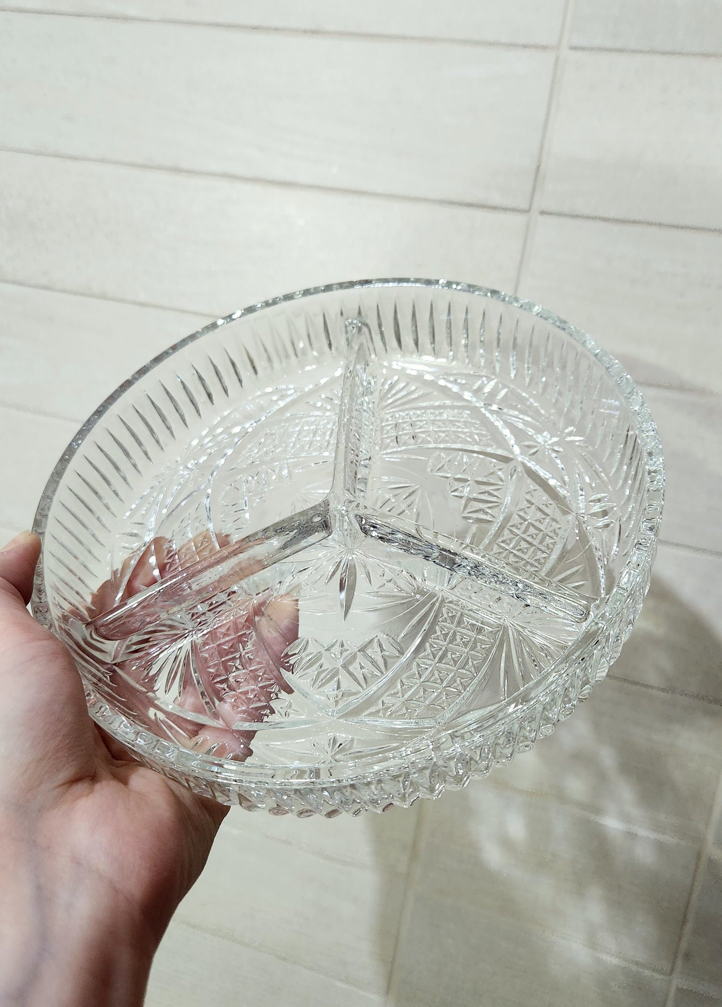 Queen Anne Silver Plated & Cut Glass 3-Section Dish