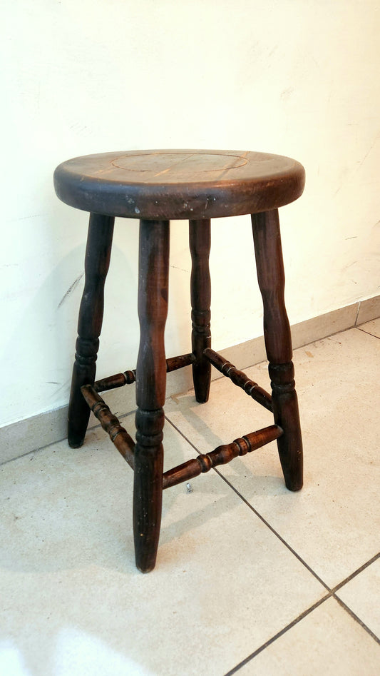 Rustic Round Wooden Milking Stool - Farmhouse Style Handcrafted End Table