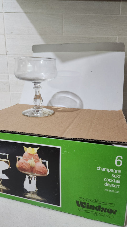 6 Belgium Durobor "Windsor" Champagne Coupes/Cocktail Dessert Glasses