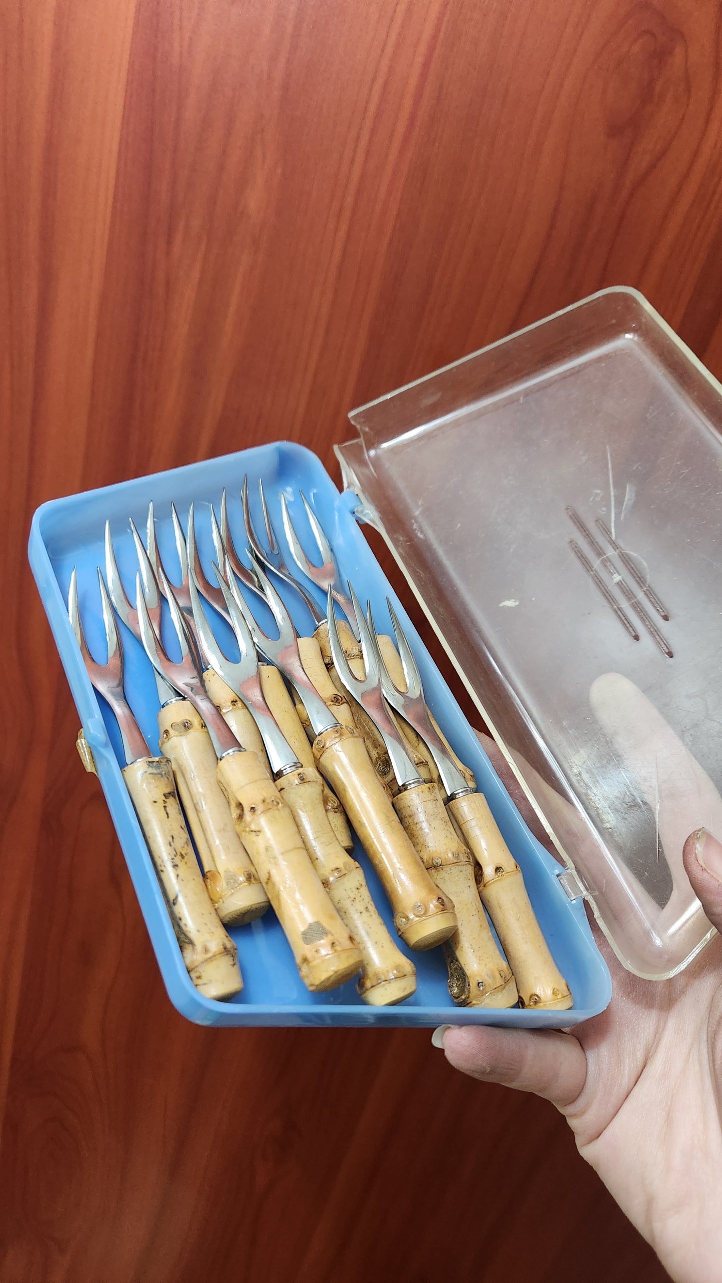 60s Bamboo Handle Fruit Forks - Set of 12