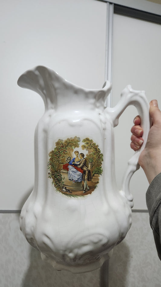 Vintage European Ceramic Pitcher - Romantic Fragonard Style Scene