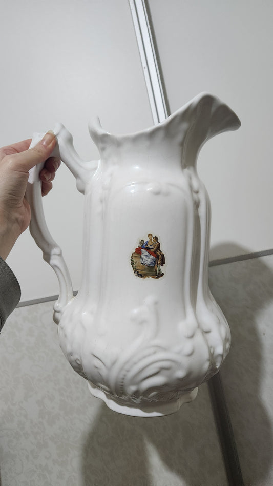 Vintage European Ceramic Pitcher - Romantic Fragonard Style Scene