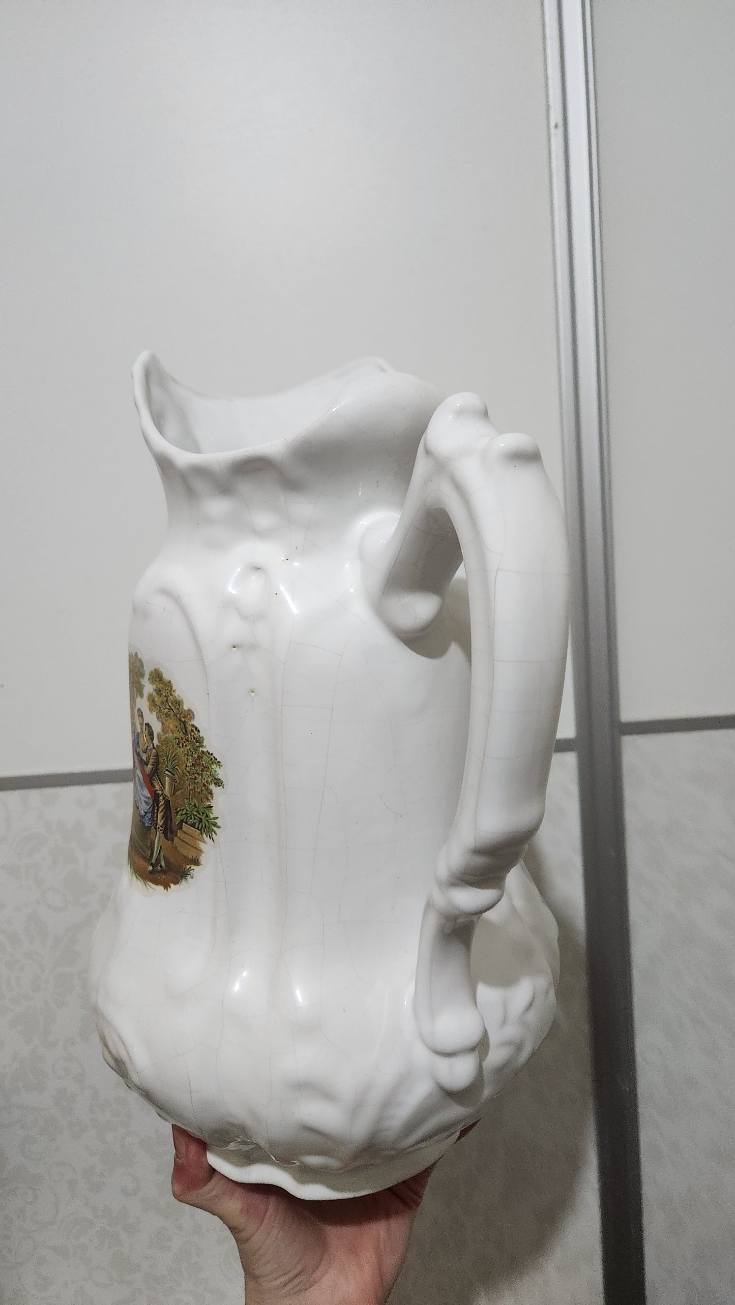 Vintage European Ceramic Pitcher - Romantic Fragonard Style Scene