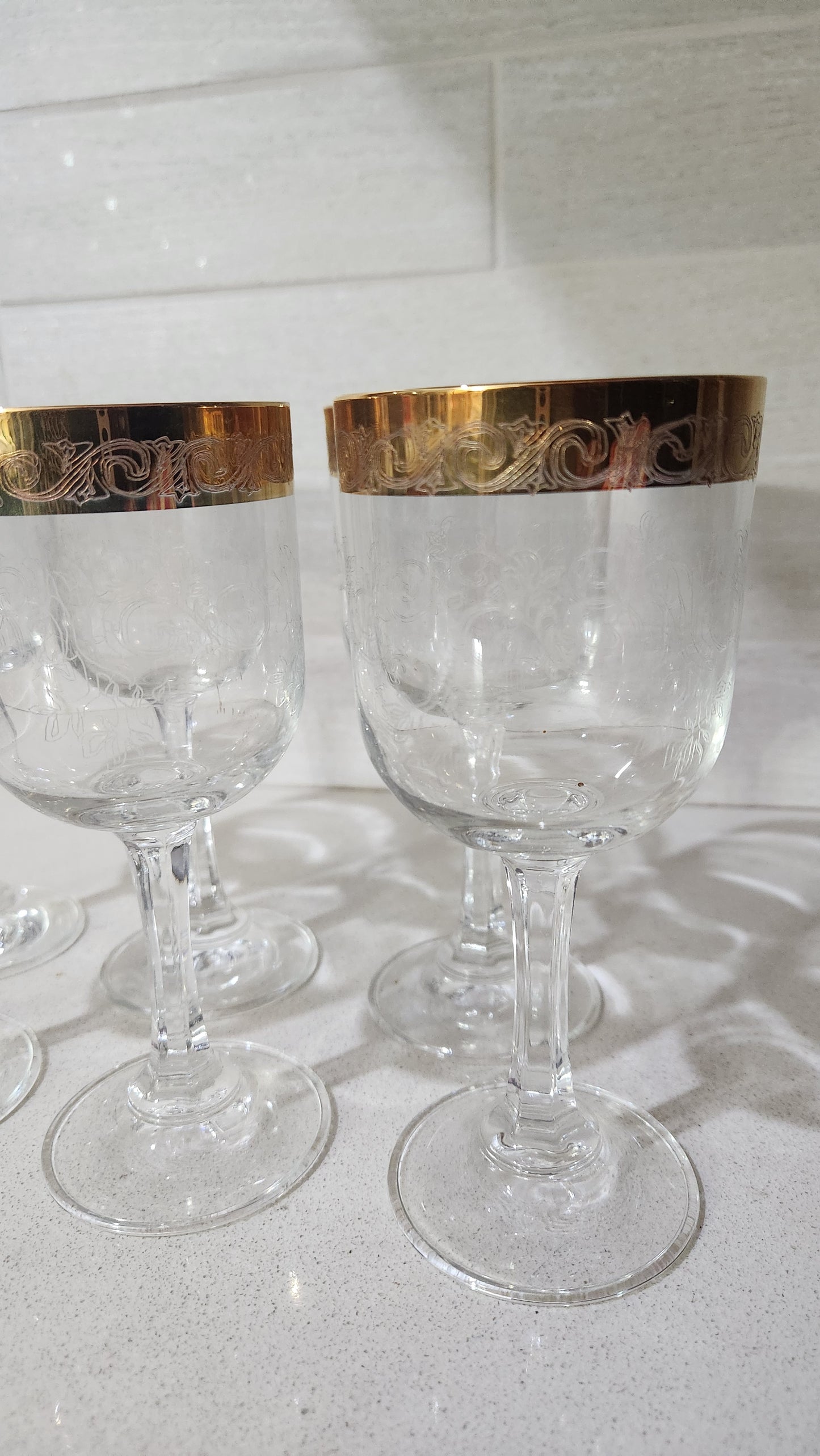 Set of 6 Decorazioni Cristallerie Empoli Italy Gold Rim Glasses