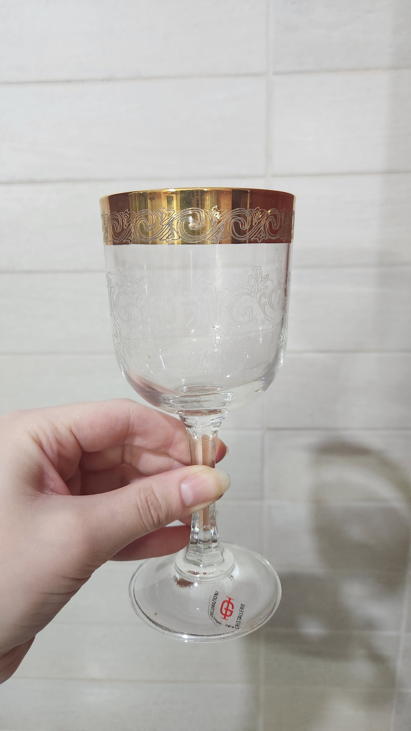 Set of 6 Decorazioni Cristallerie Empoli Italy Gold Rim Glasses