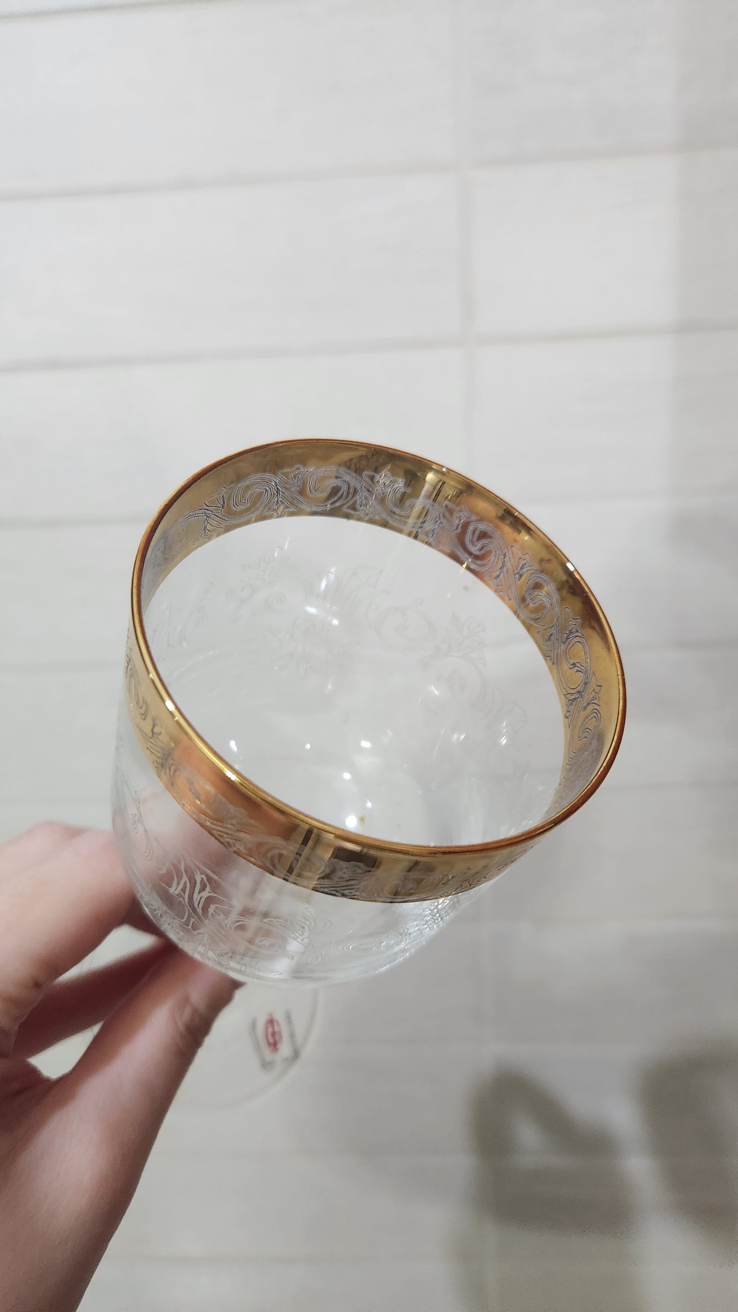 Set of 6 Decorazioni Cristallerie Empoli Italy Gold Rim Glasses