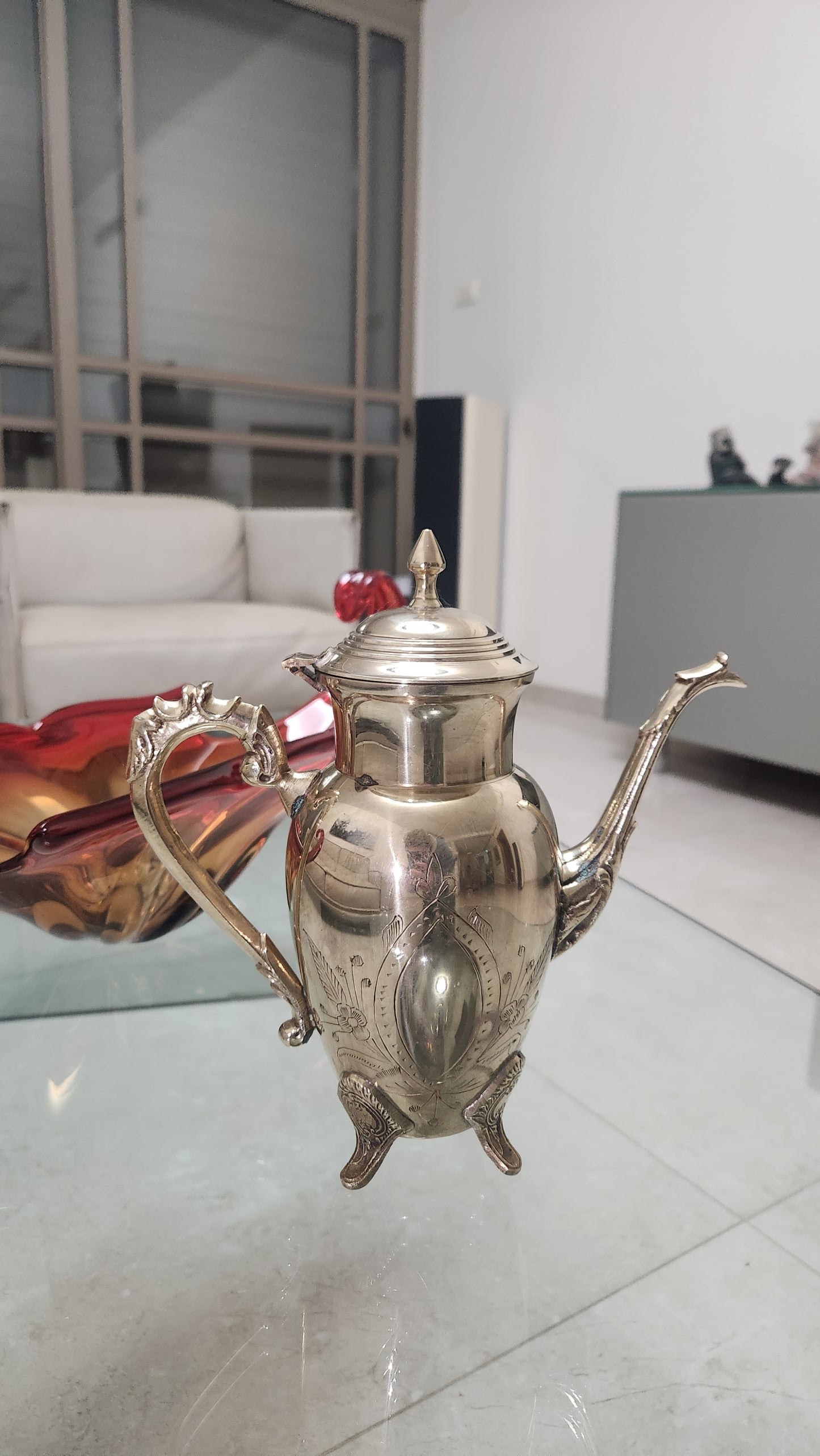Vintage hand-engraved brass teapot