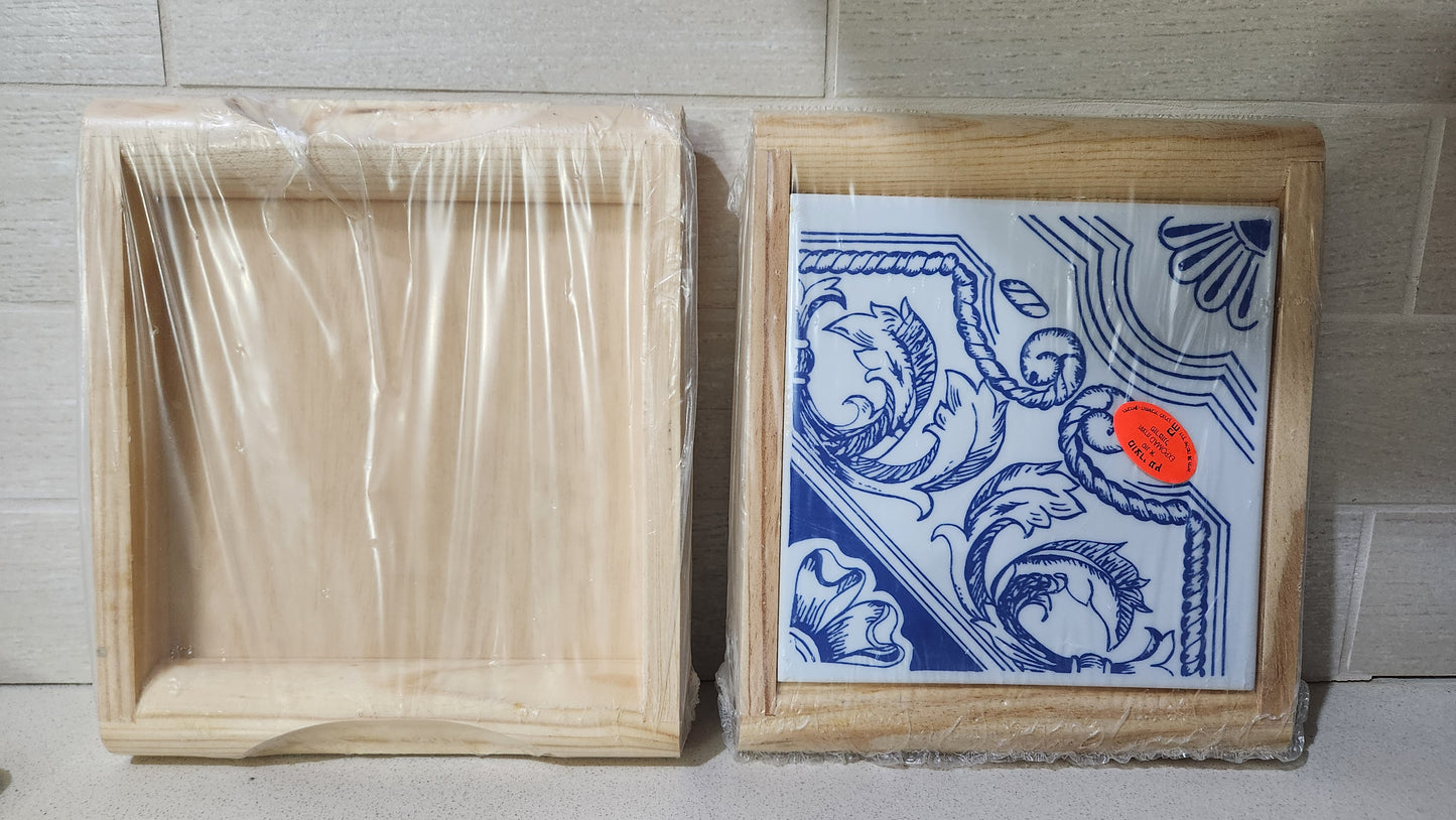 Set of 2 Azulejo Tile & Pine Wood Trivets - EXPOMAD Portugal