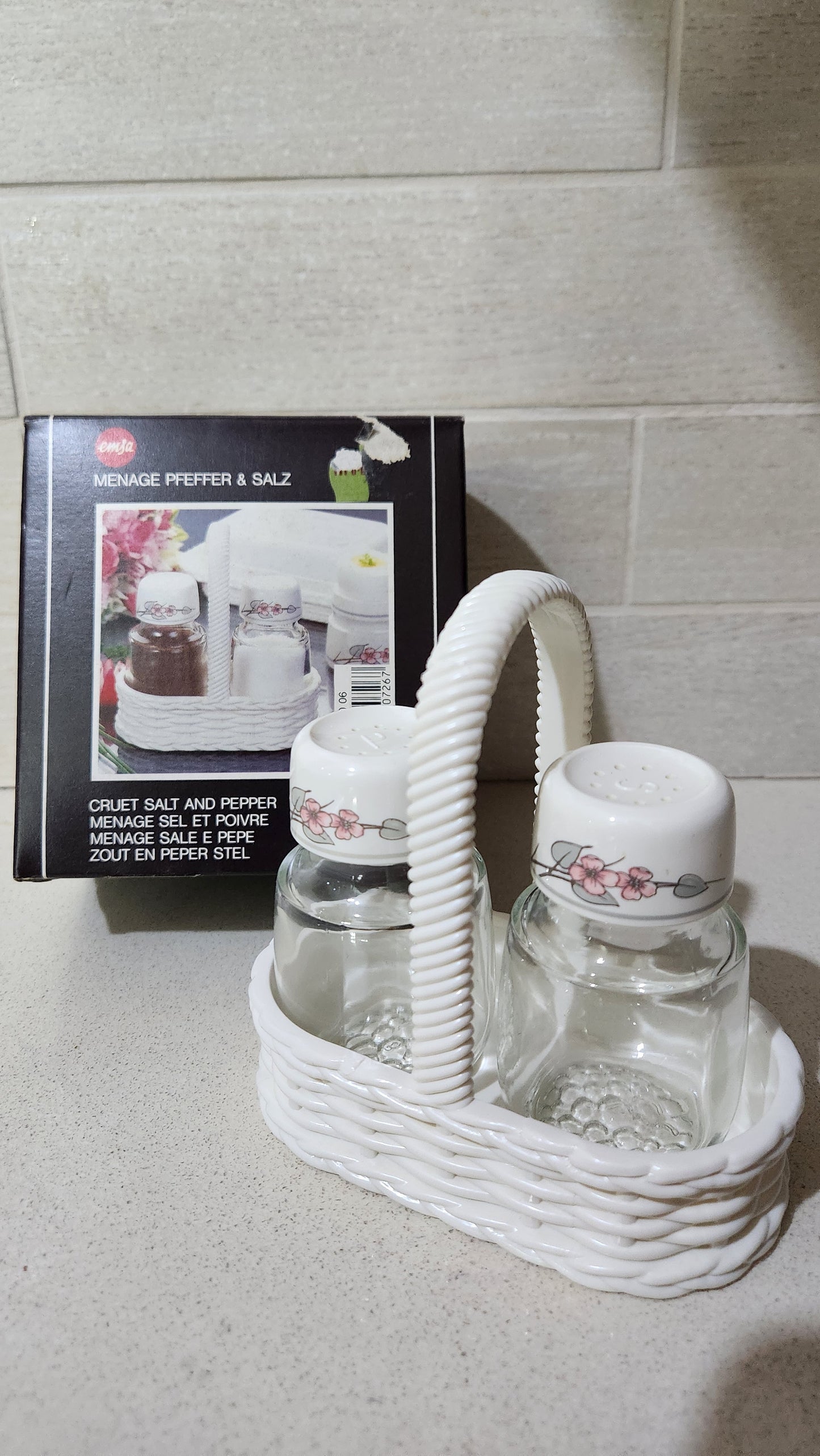 EMSA W. Germany Salt & Pepper Shaker Set with White Woven Basket