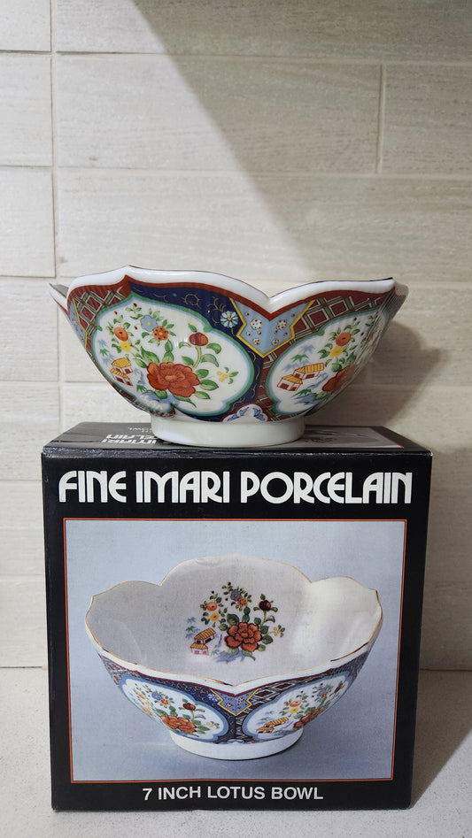 Miyako Handcrafted Porcelain Imari Ware 7-inch Lotus Bowl