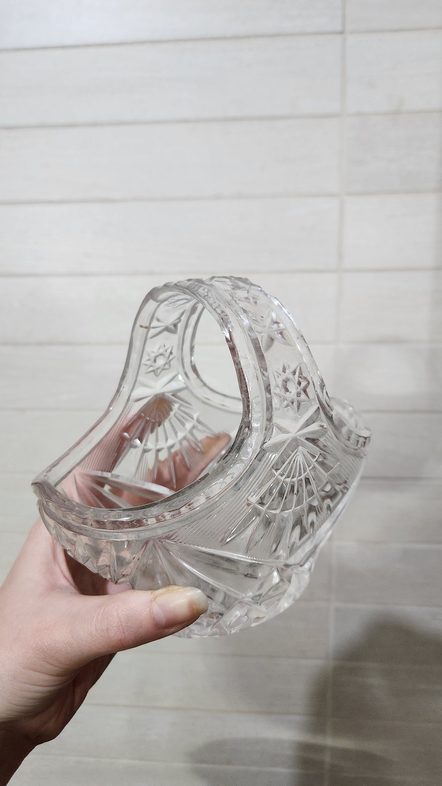 Vintage mid-20th hand-cut lead crystal basket