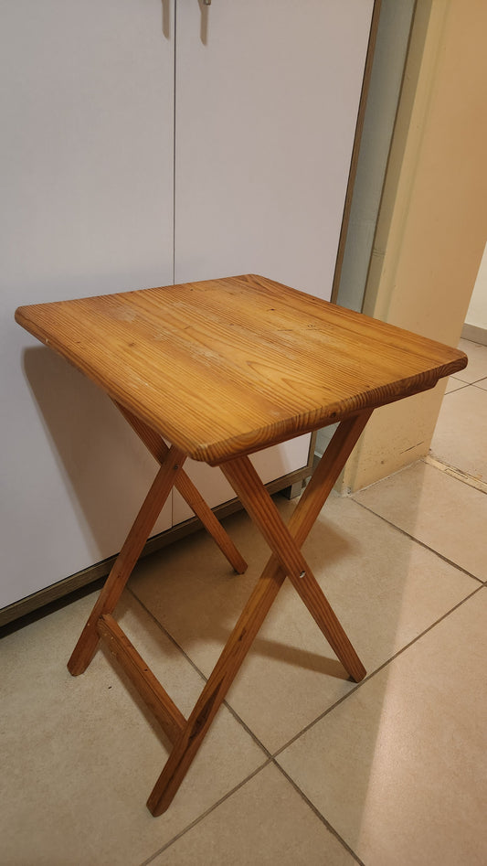 Mid-Century Style Folding Pine Wood Side Table