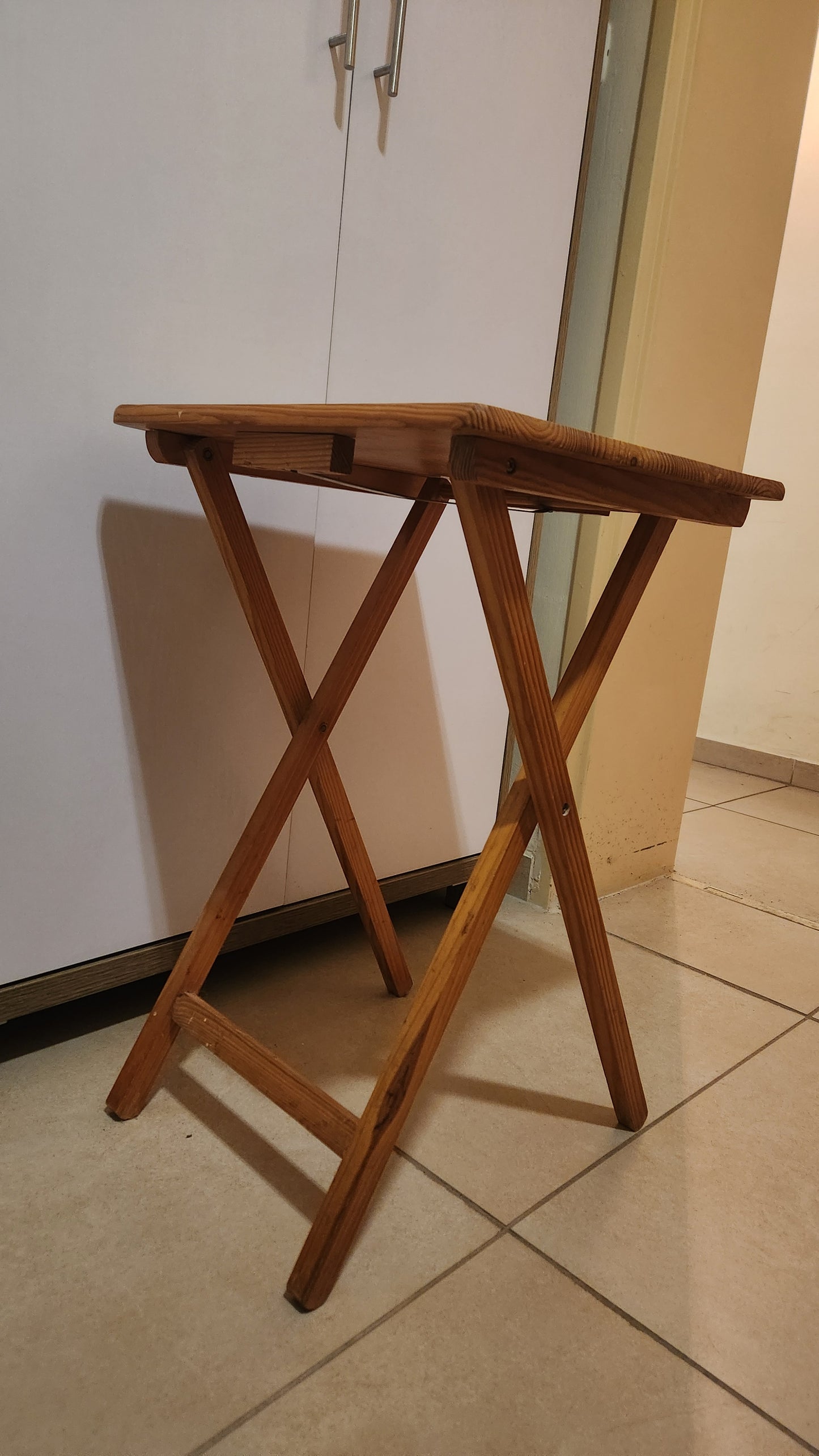 Mid-Century Style Folding Pine Wood Side Table