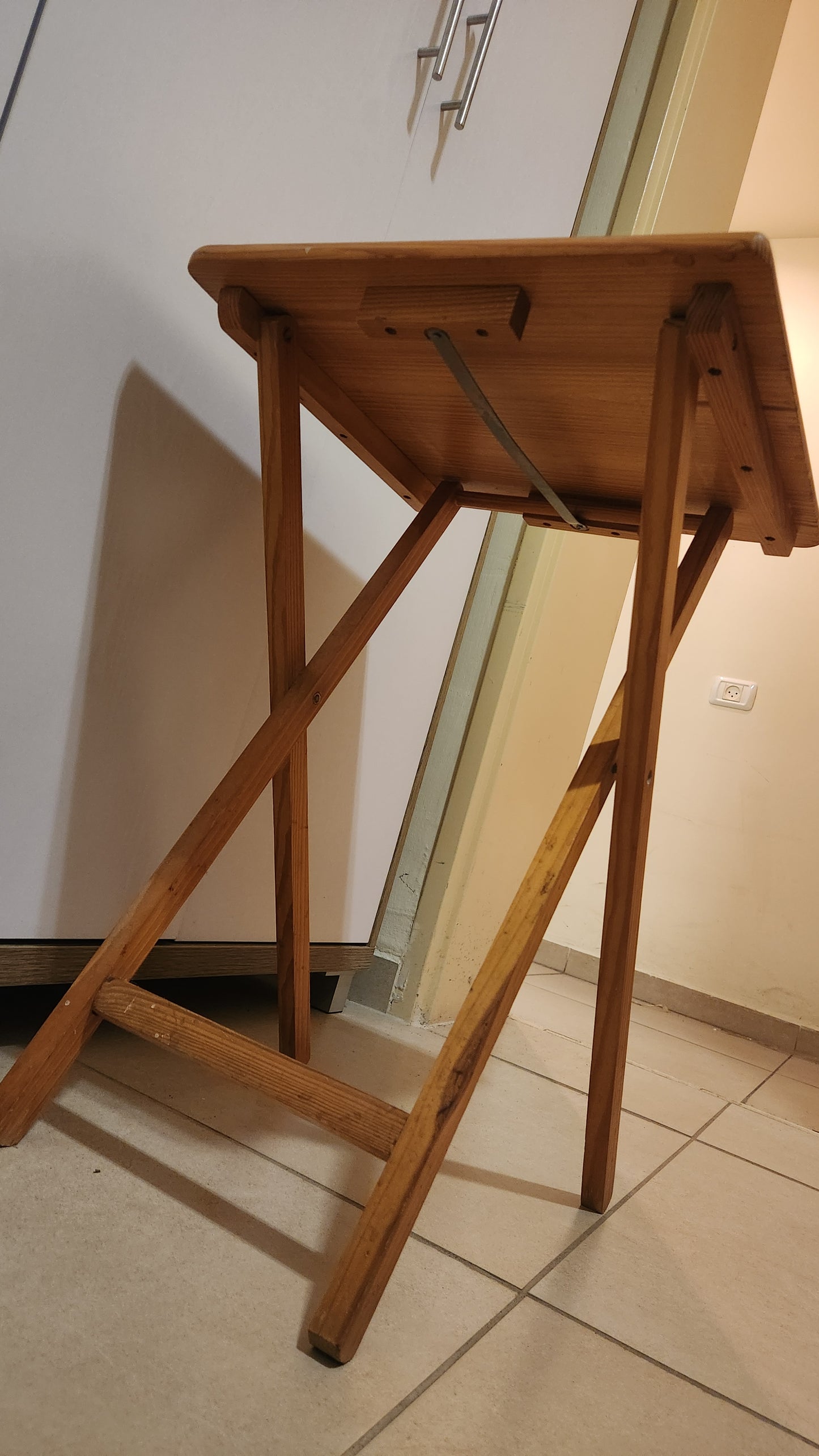 Mid-Century Style Folding Pine Wood Side Table