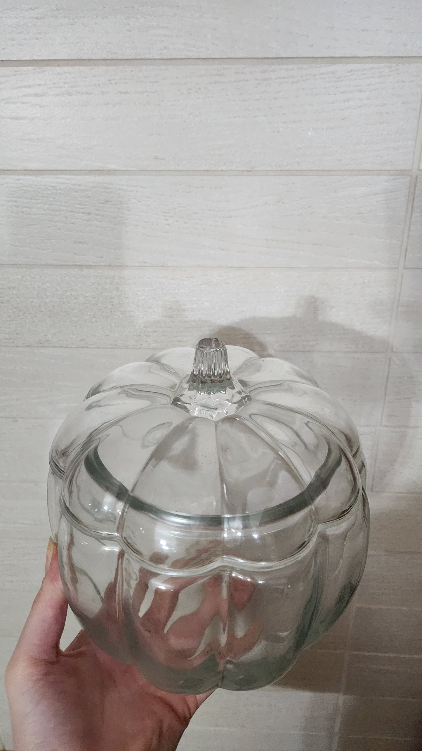 Anchor Hocking 70 oz. pumpkin-shaped glass storage jar with a lid
