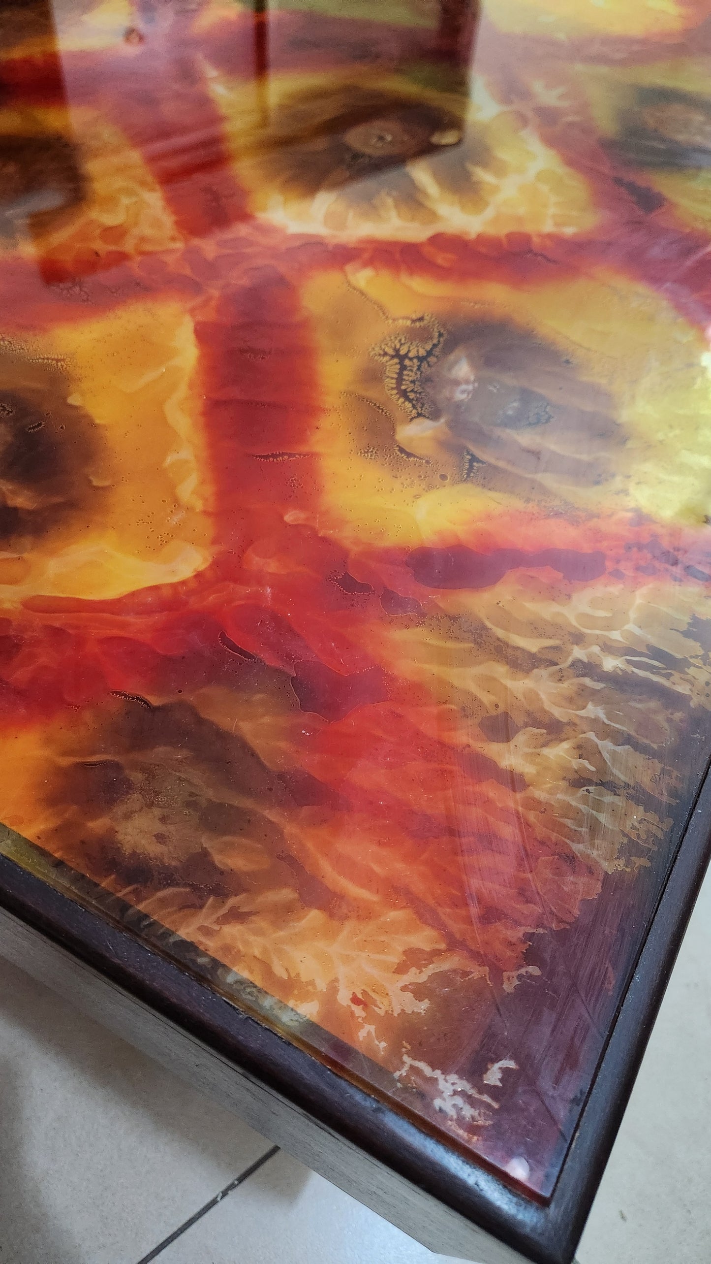 Mid-Century Coffee Table with Abstract Handcrafted Resin Art Top