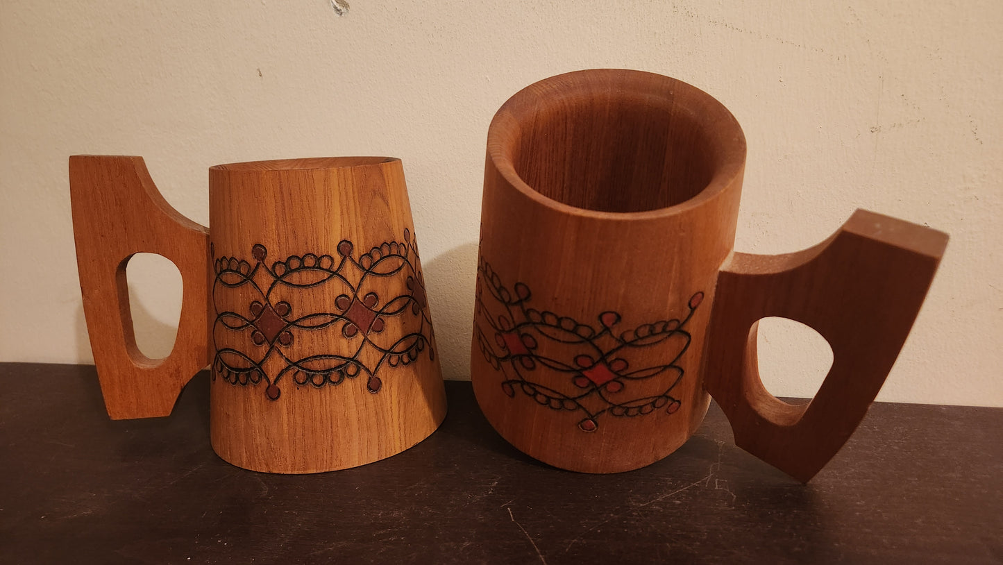 Pair of 2 vintage wooden beer steins