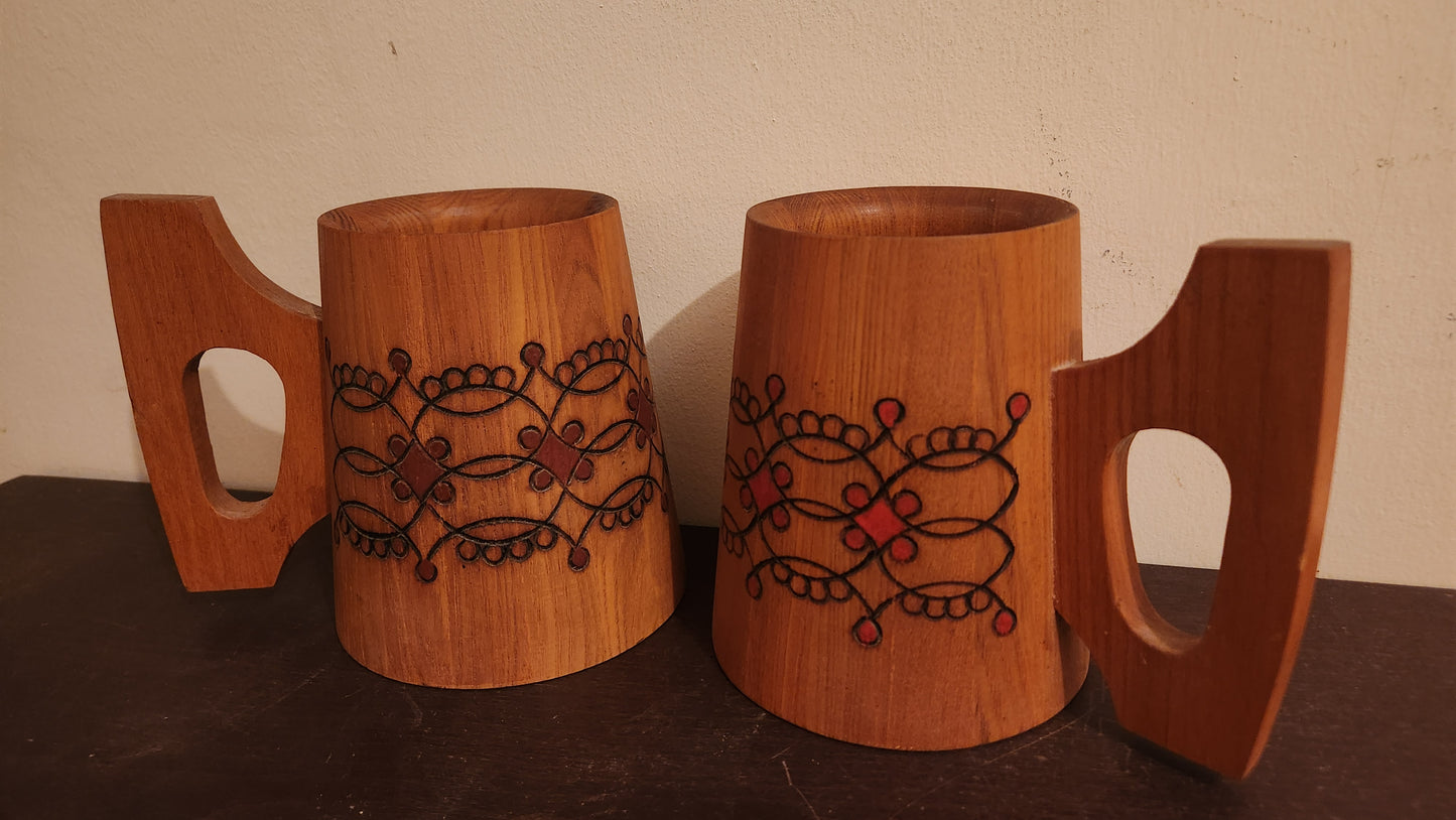 Pair of 2 vintage wooden beer steins