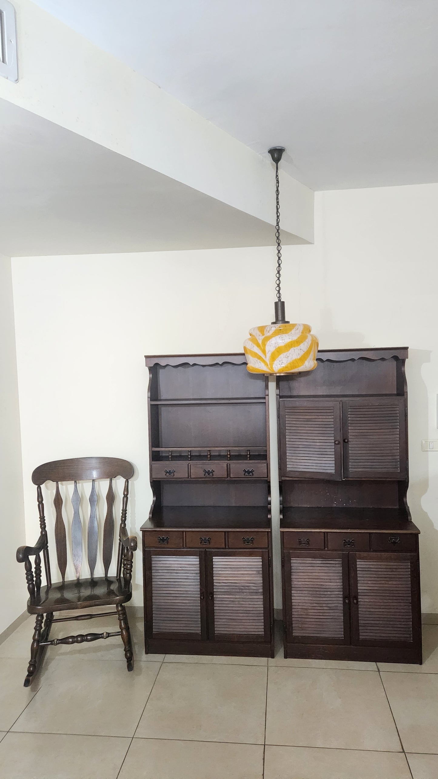 Vintage Rustic Wood Buffet & Hutch Set - 2 Piece Cabinet with Louvered Doors