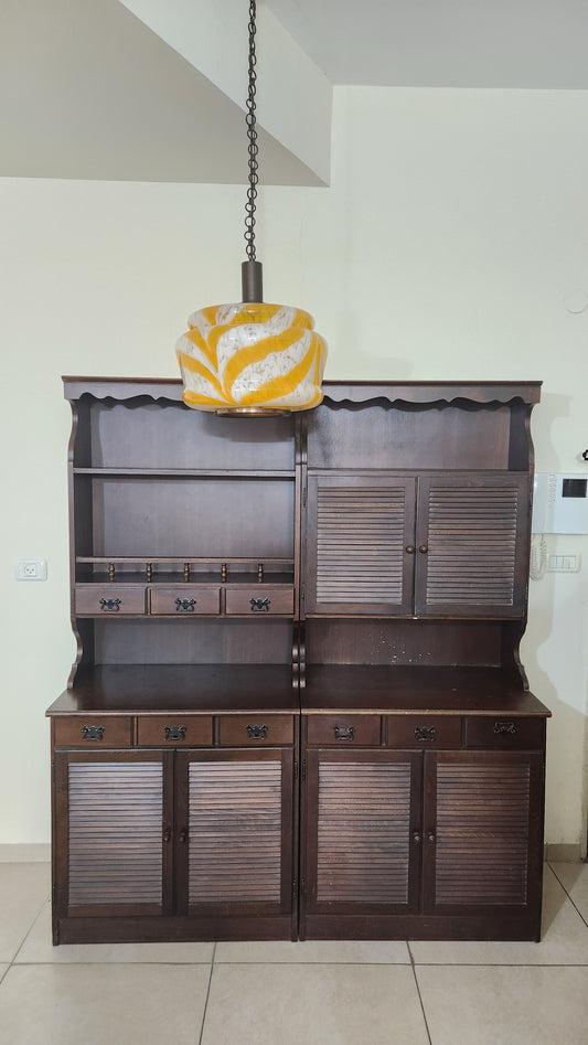 Vintage Rustic Wood Buffet & Hutch Set - 2 Piece Cabinet with Louvered Doors