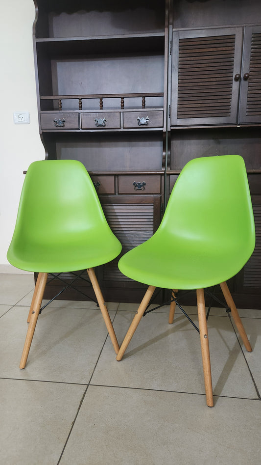 Pair of Green Eames Style DSW Dining Chairs