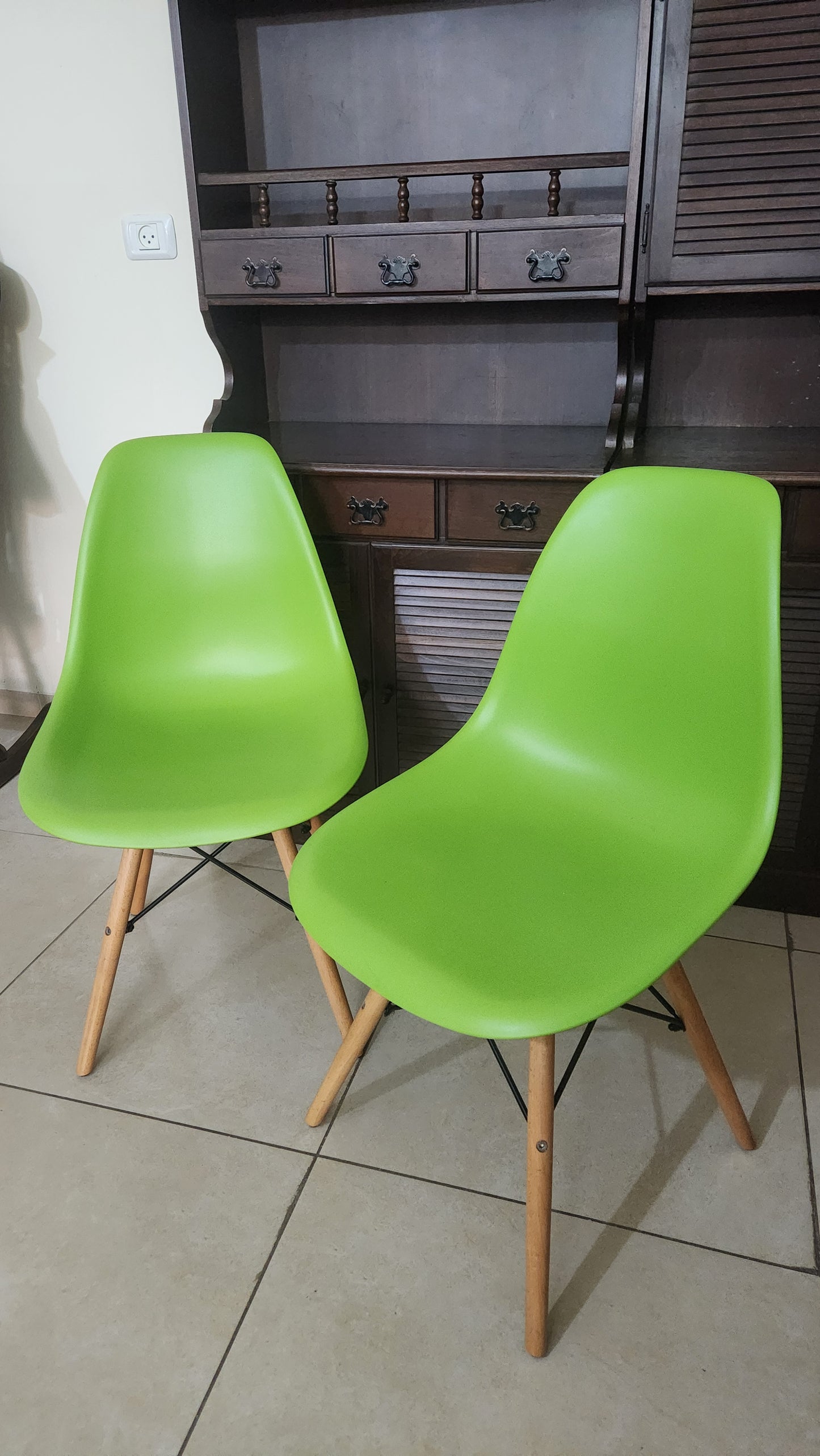 Pair of Green Eames Style DSW Dining Chairs