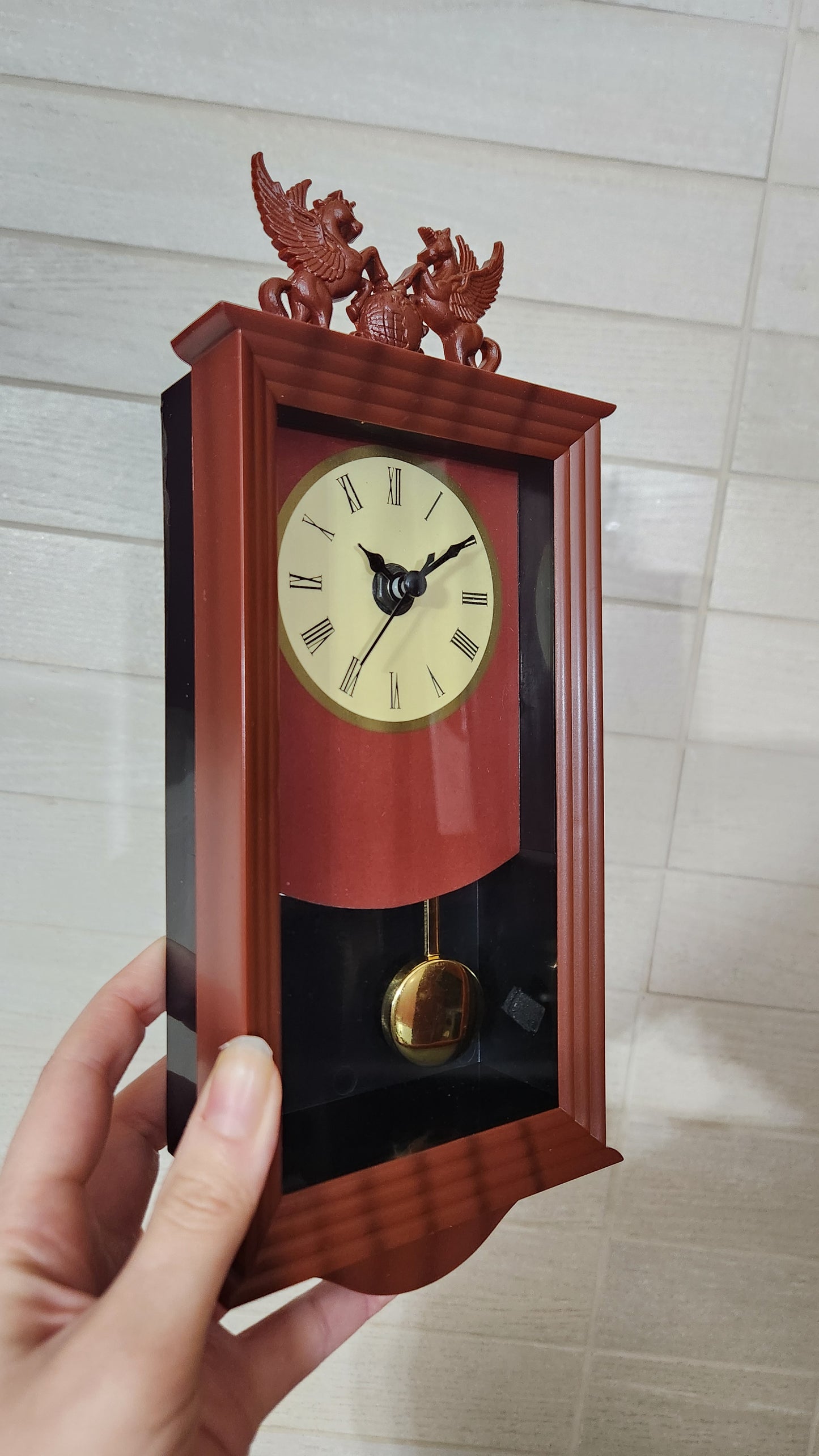Quartz Wall Clock with Pendulum and Pegasus Ornament