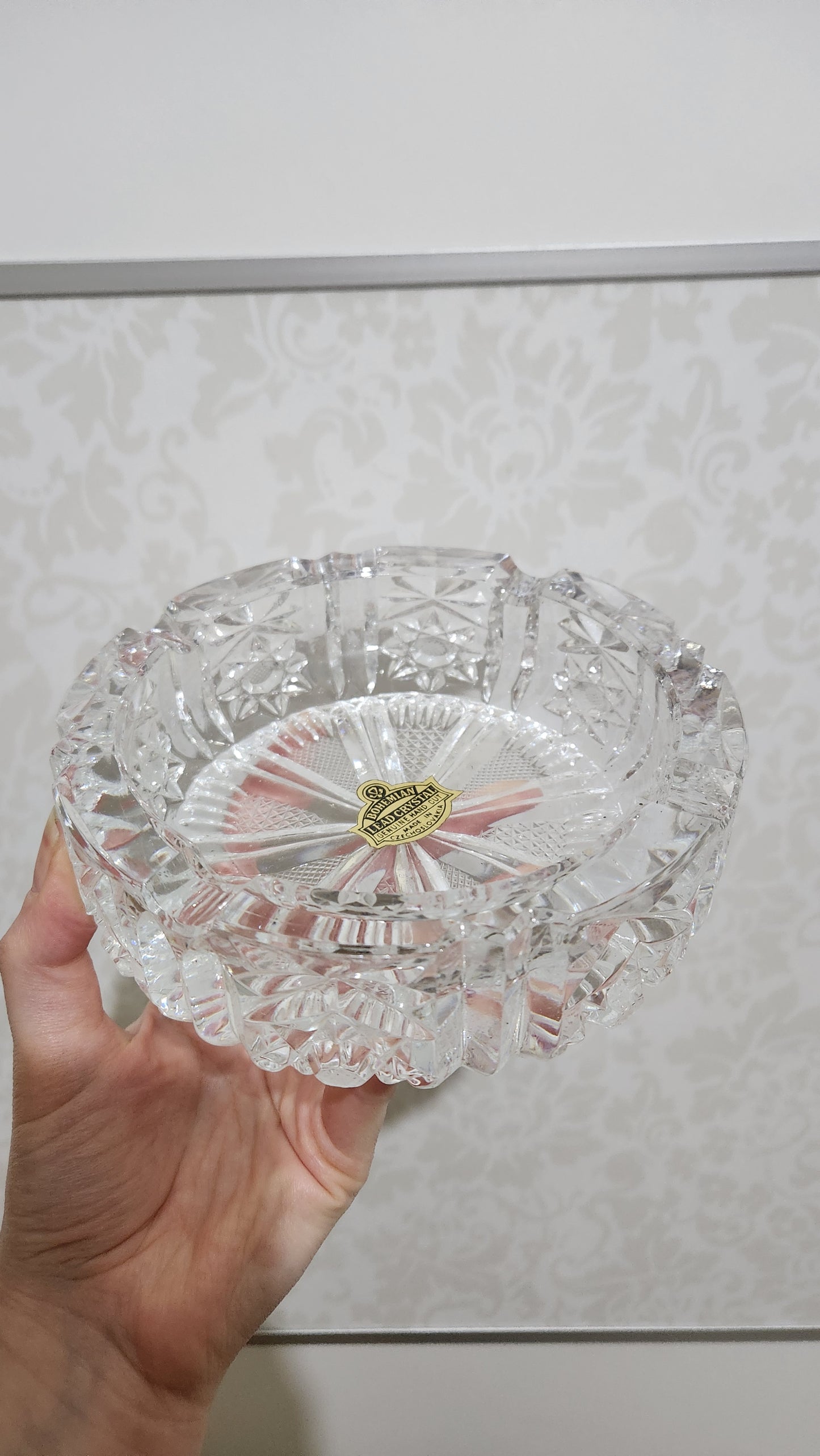 Vintage Bohemian Lead Crystal Ashtray - Hand Cut Glass