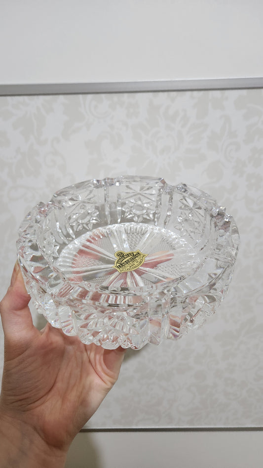Vintage Bohemian Lead Crystal Ashtray - Hand Cut Glass
