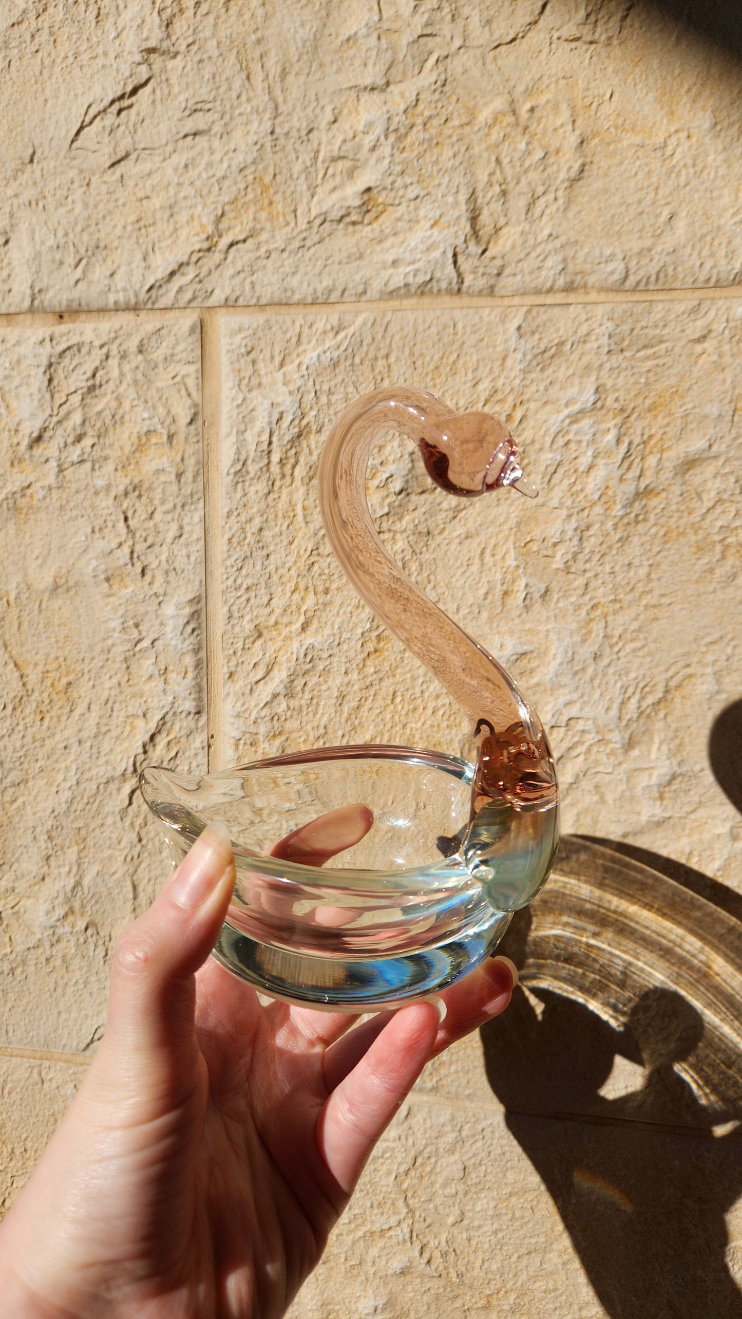 Murano Glass Swan Figurine / Small Bowl - Elegant Sommerso Design