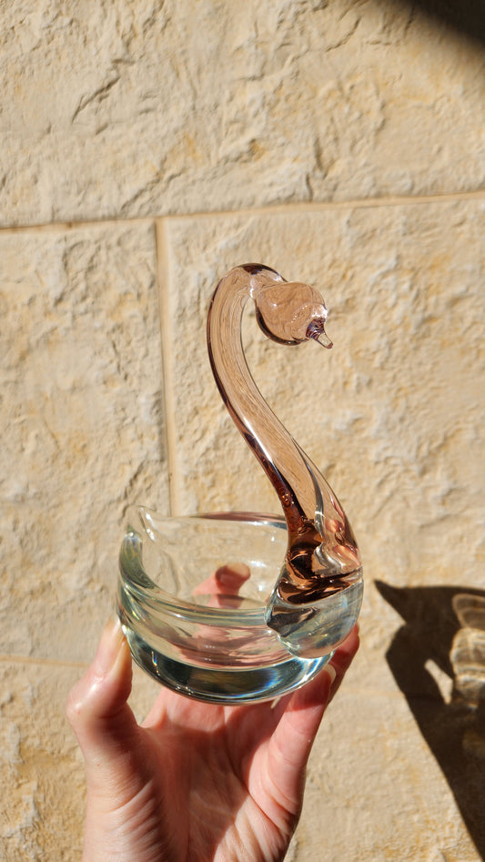 Murano Glass Swan Figurine / Small Bowl - Elegant Sommerso Design