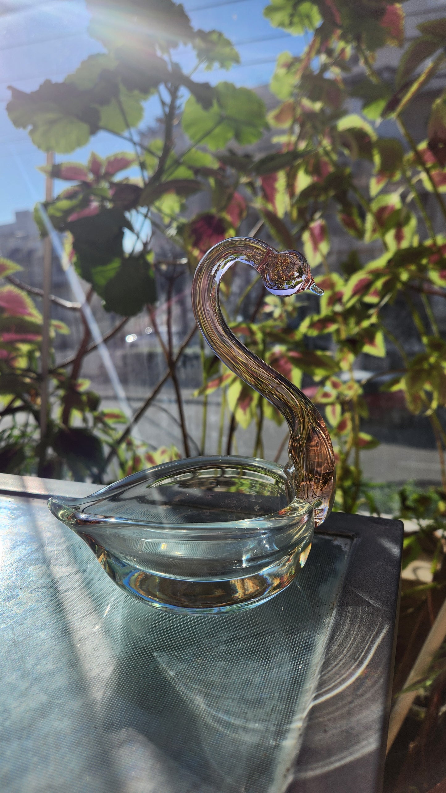 Murano Glass Swan Figurine / Small Bowl - Elegant Sommerso Design