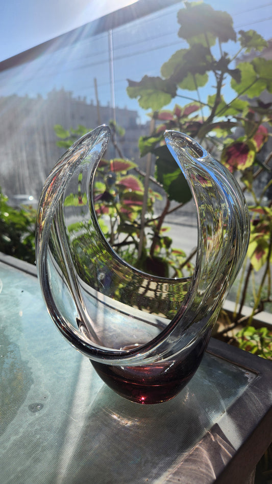 Murano Sommerso Deep Purple Art Glass Sculpture - Heavy Stylized Vase