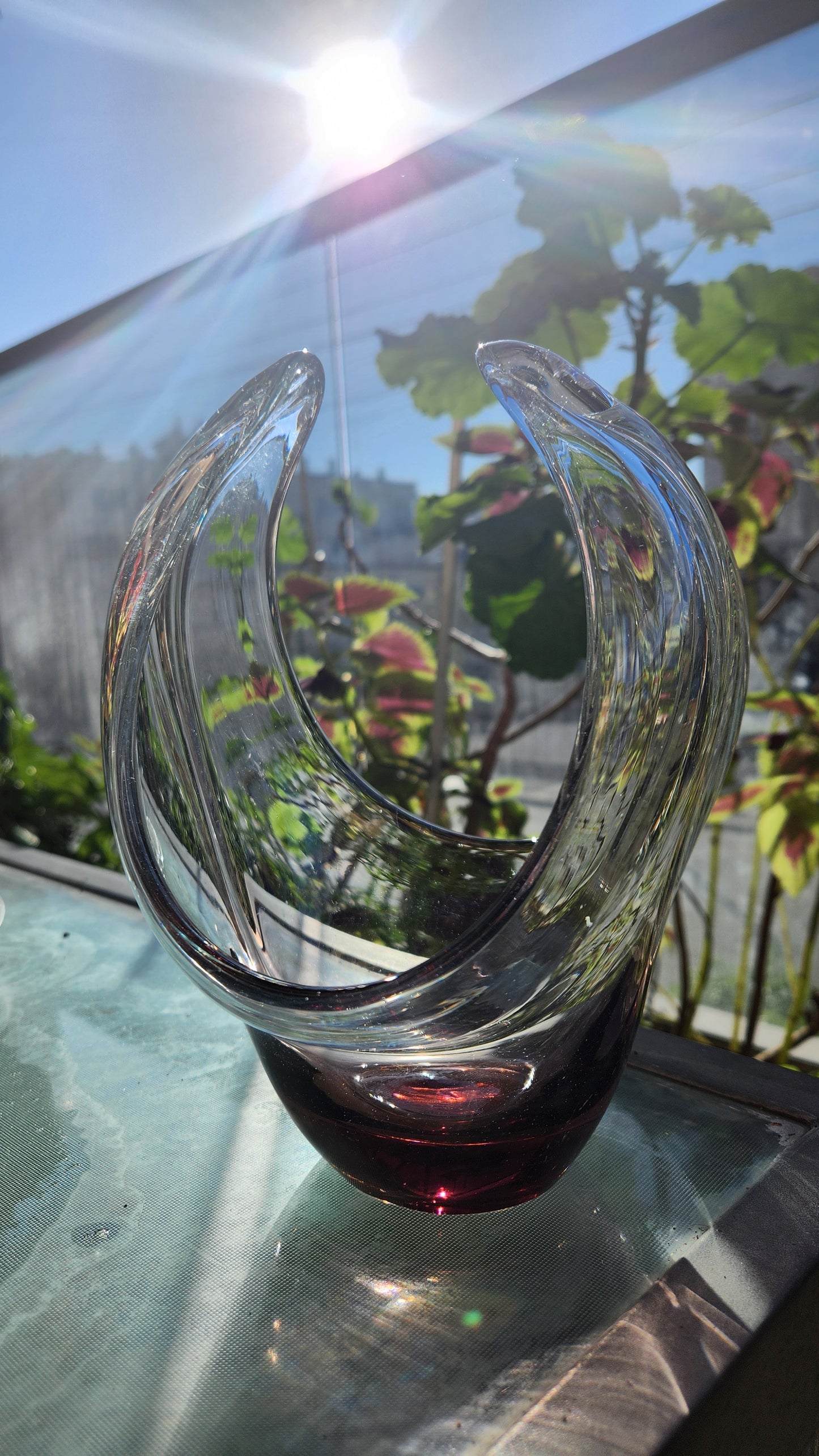 Murano Sommerso Deep Purple Art Glass Sculpture - Heavy Stylized Vase