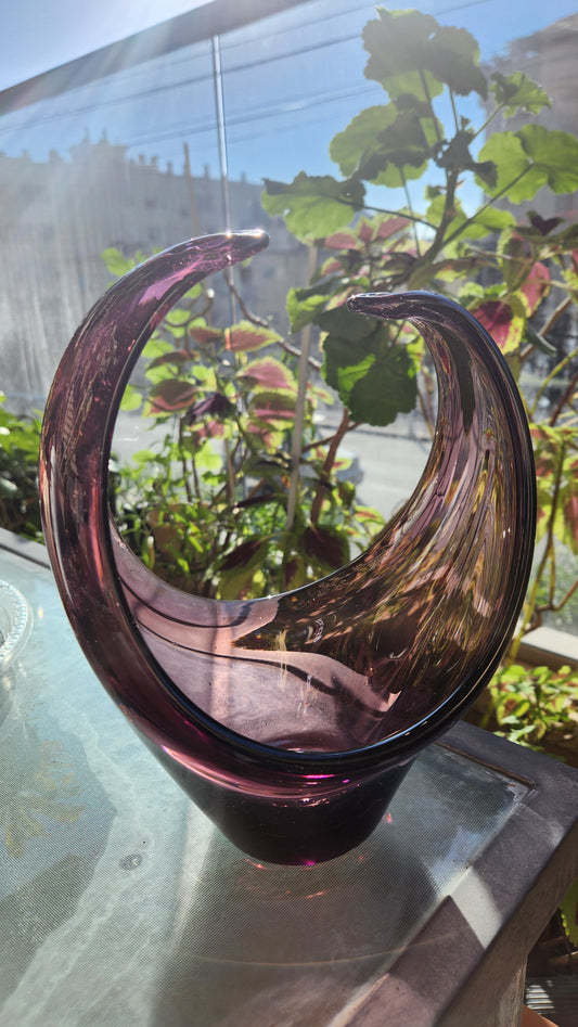 Murano Amethyst Glass Crescent Moon Sommerso Bowl